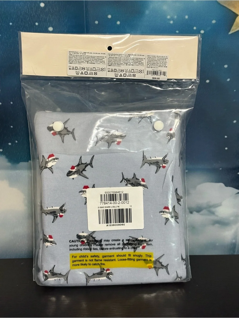 GAP Kids Light Blue Shark 2 piece set. Organically grown cotton. Size 12. New